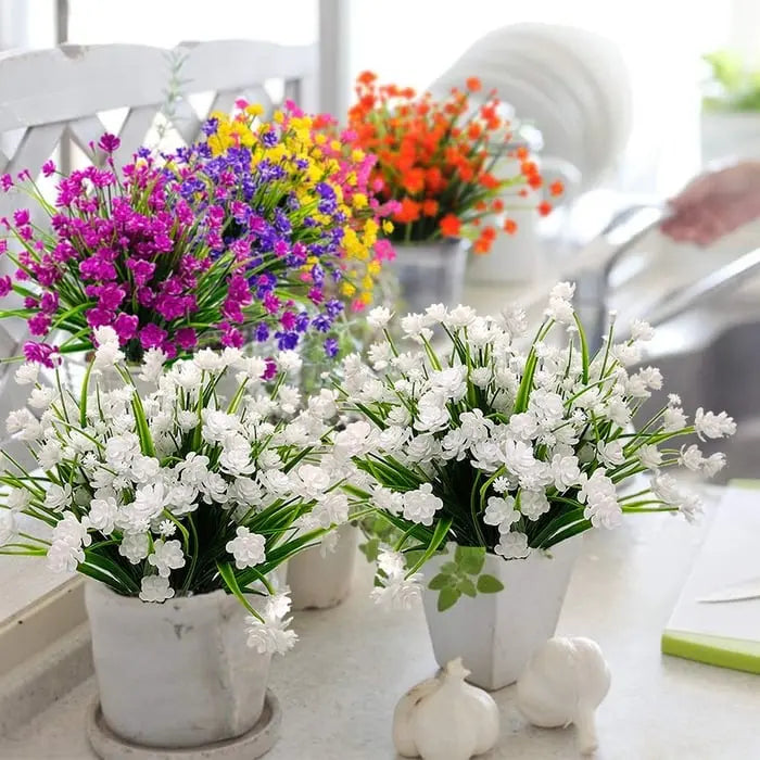Artificial Outdoor Flowers in a Seven Pack | UV and Water Resistant Garden Ornaments for Beds, Pots or Patios