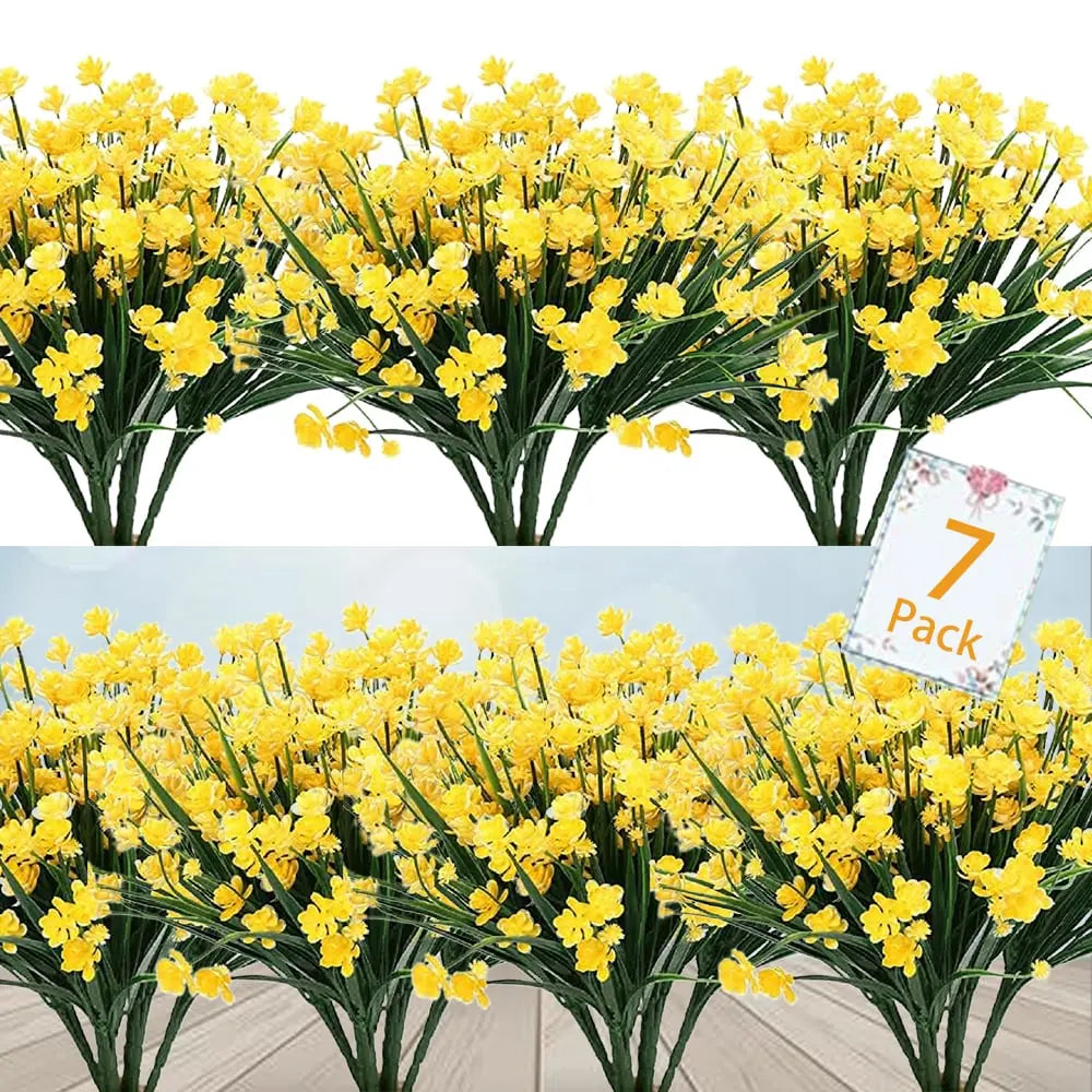 Artificial Outdoor Flowers in a Seven Pack | UV and Water Resistant Garden Ornaments for Beds, Pots or Patios