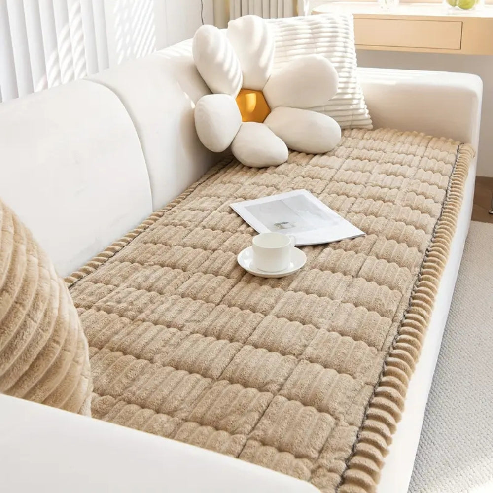 Plush Sofa Cover Pleated Edge Slipcover