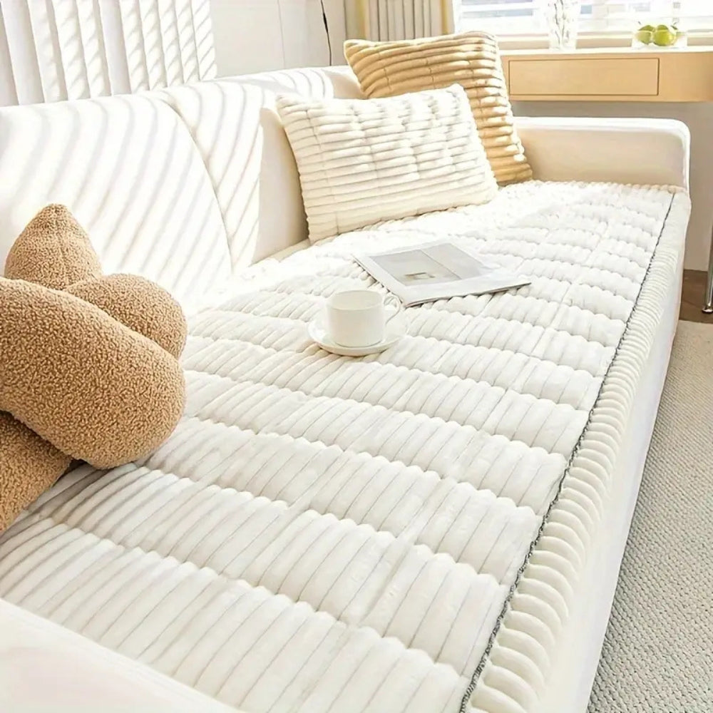 Plush Sofa Cover Pleated Edge Slipcover