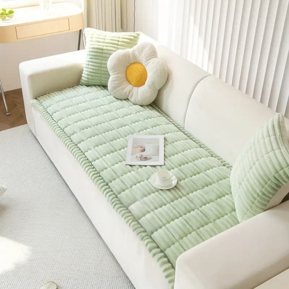 Plush Sofa Cover Pleated Edge Slipcover