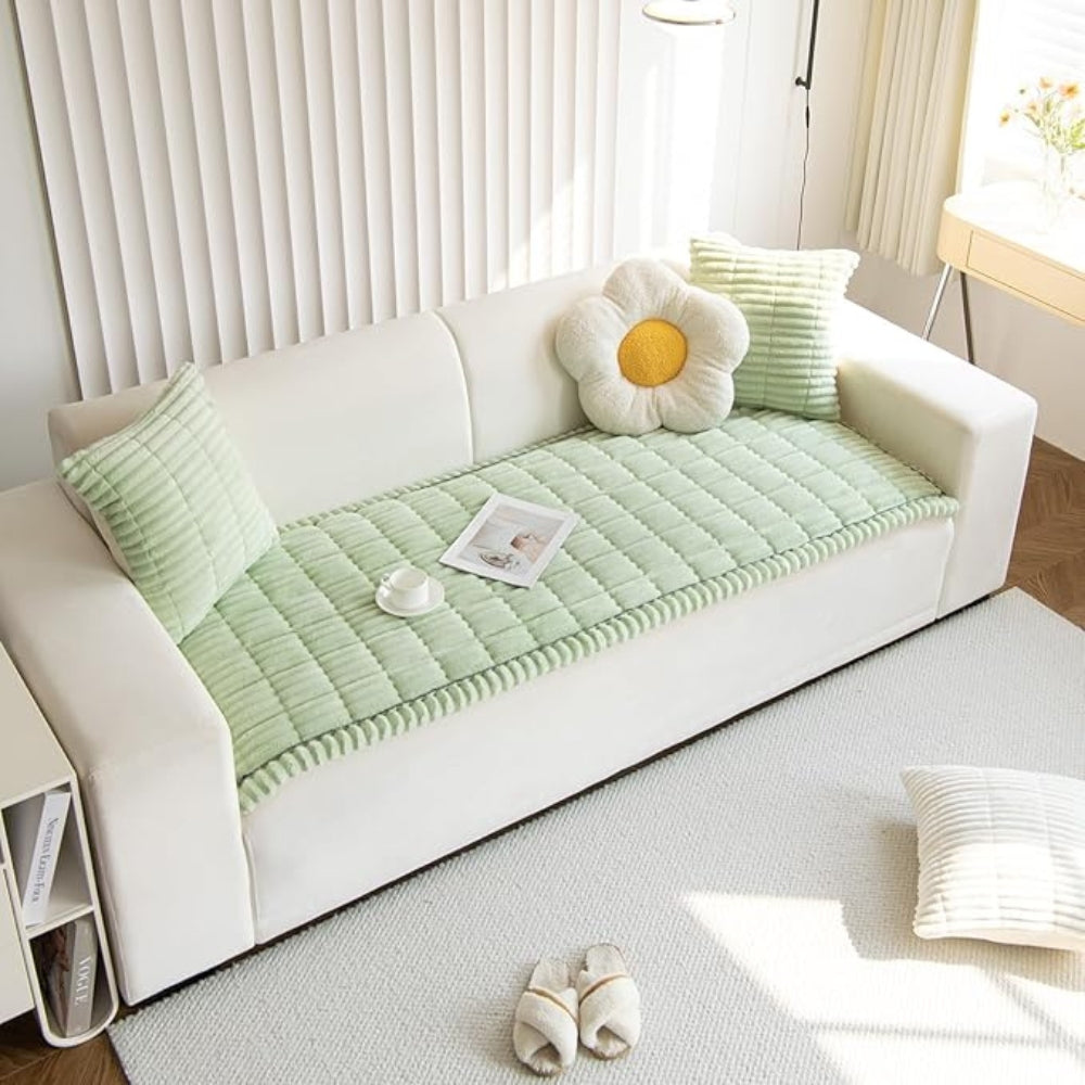 Plush Sofa Cover Pleated Edge Slipcover