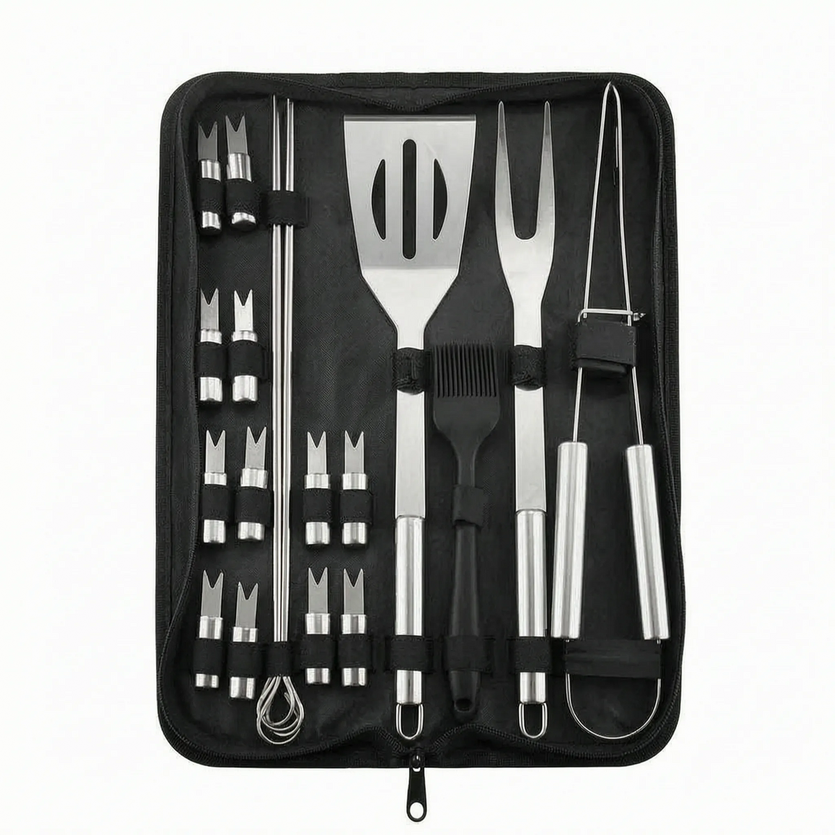 Portable Barbecue Set in a Zip Case | Stainless Steel Cooking Tools and Utensils for the Grill | 7 Options