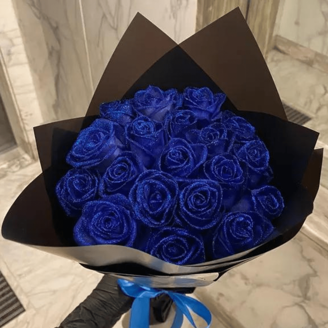 Glitter Rose Decorative Gift Set, 30 or 50 Pieces | Plastic with Sparkle Finish | Blue & Red | Romantic Home Décor Accent
