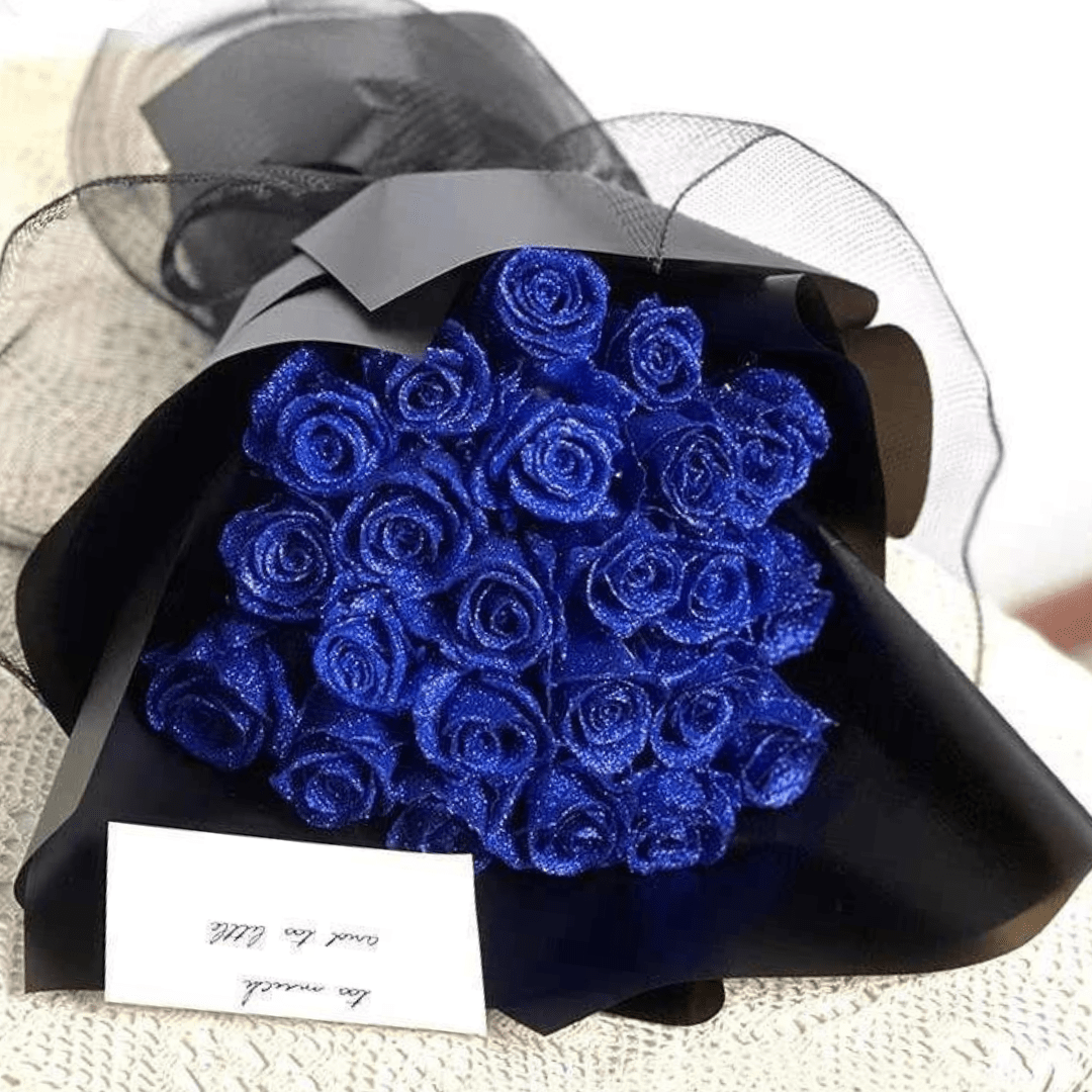 Glitter Rose Decorative Gift Set, 30 or 50 Pieces | Plastic with Sparkle Finish | Blue & Red | Romantic Home Décor Accent