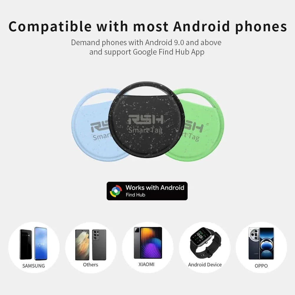 5-Pack Bluetooth Smart Trackers for Android | Black or Multicolor | Google Find Hub Compatible with 150-Meter Bluetooth Range