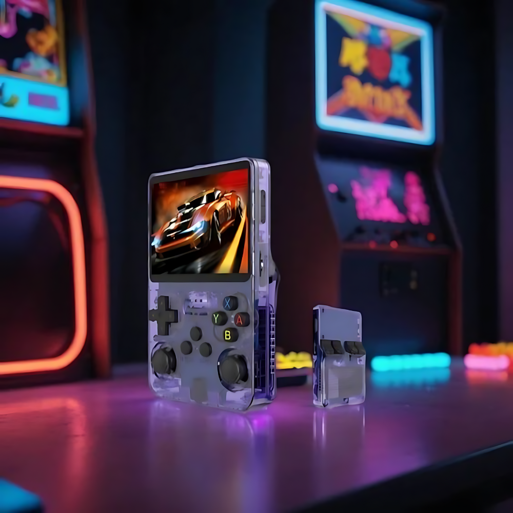 Portable Retro Handheld Gaming Console 3.5in HD Display | Black, White, Purple or Green | 10,000 Built-In Games