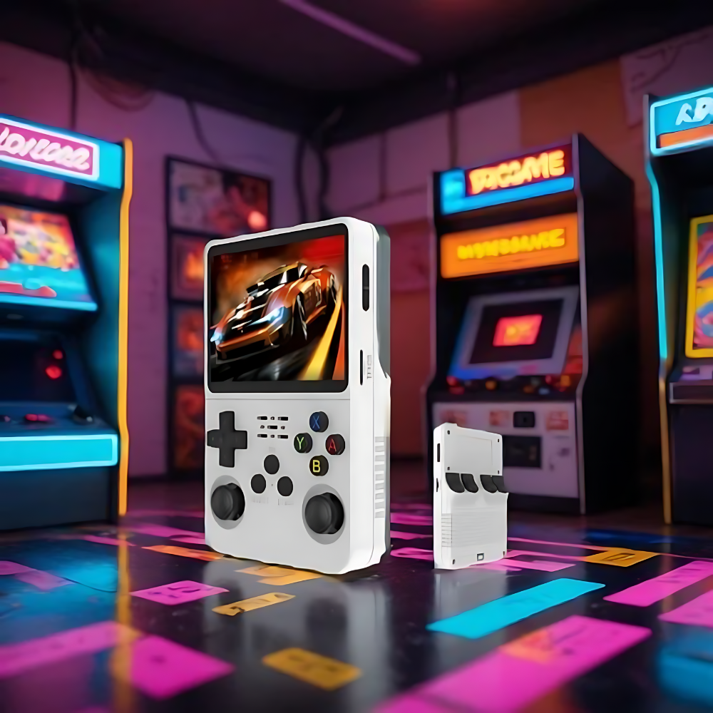 Portable Retro Handheld Gaming Console 3.5in HD Display | Black, White, Purple or Green | 10,000 Built-In Games
