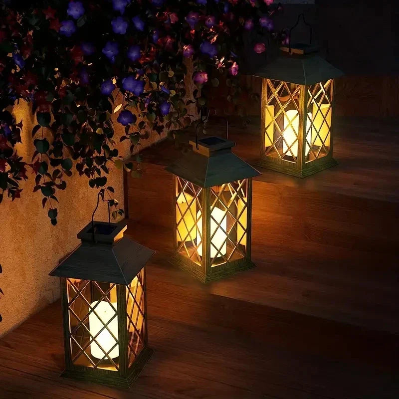Solar Lantern with a Flickering LED Candle Inside | Garden Ornaments That Charge in Daylight, No Cable or Flame | Weatherproof