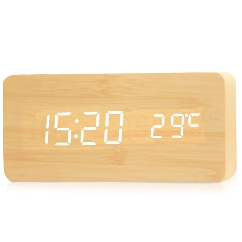 Digital Alarm Clock in Wood Finish with Bright LED Display | Silent Bedside Timepiece for Bedroom or Office