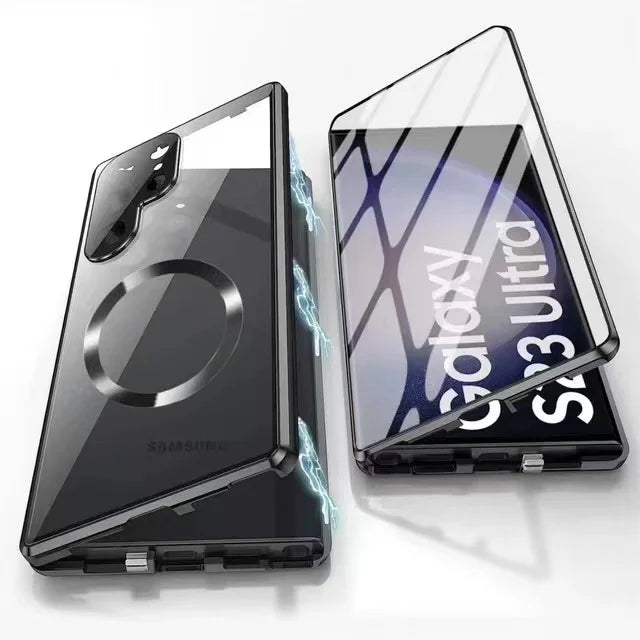 Phone Covers for Samsung Galaxy S23 and Newer | Double Sided Tempered Glass in an Aluminum Frame | Slider Lock, Wireless Charging