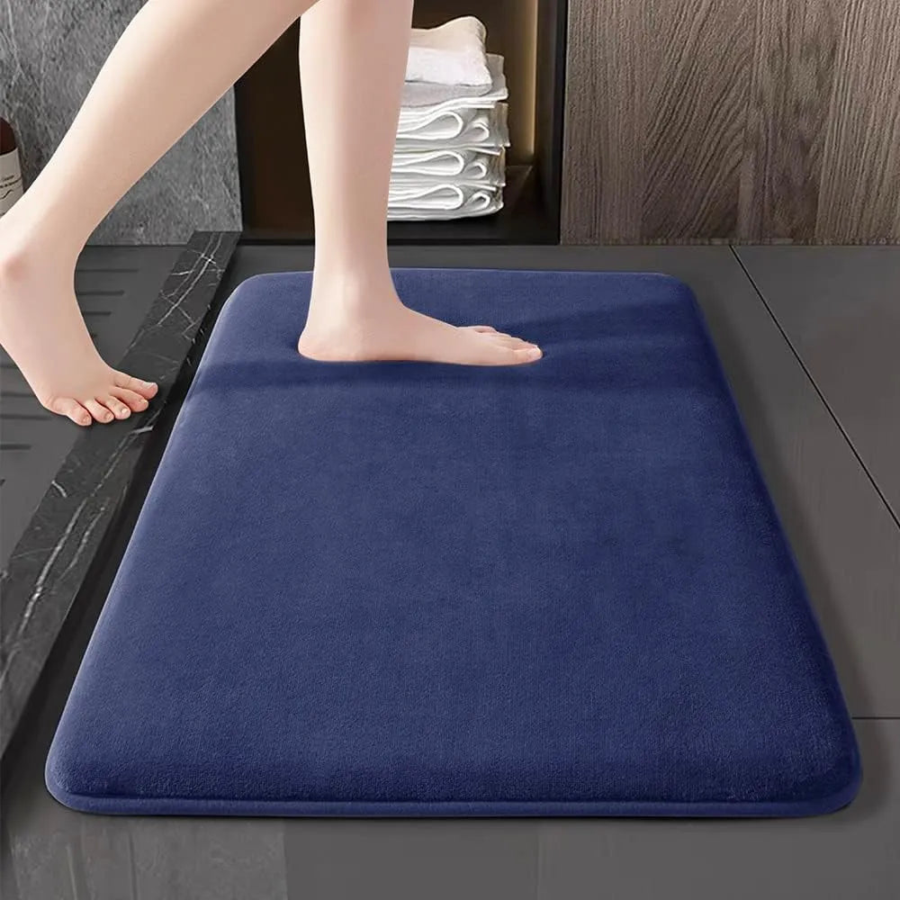 Bath Mat with a Velvet Top and Thick Memory Foam Core | Non Slip PVC Underside, Machine Washable Cold | Three Sizes, Five Colors