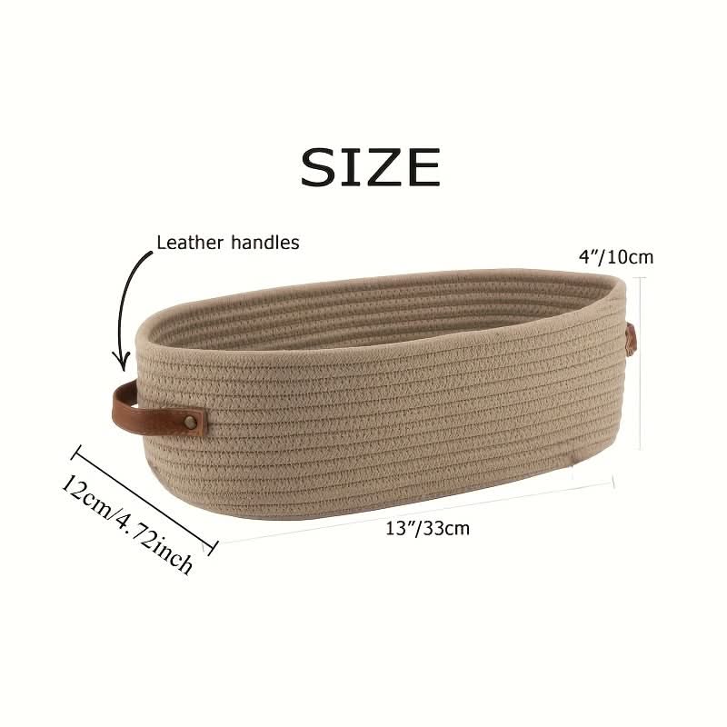 Oval Woven Storage Basket 4.7 x 13 x 3.9 In | Cotton Rope Weave | White, Blue, Khaki & Grey | Lightweight Bathroom Organizer