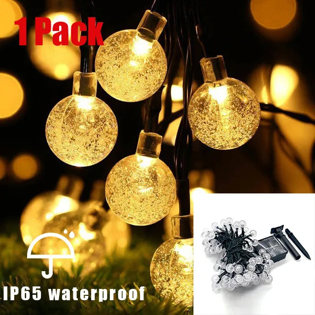 Outdoor Solar String Fairy Lights with Crystal Ball Bulbs | Waterproof Garden Decoration in 4 Lengths up to 12 Meters