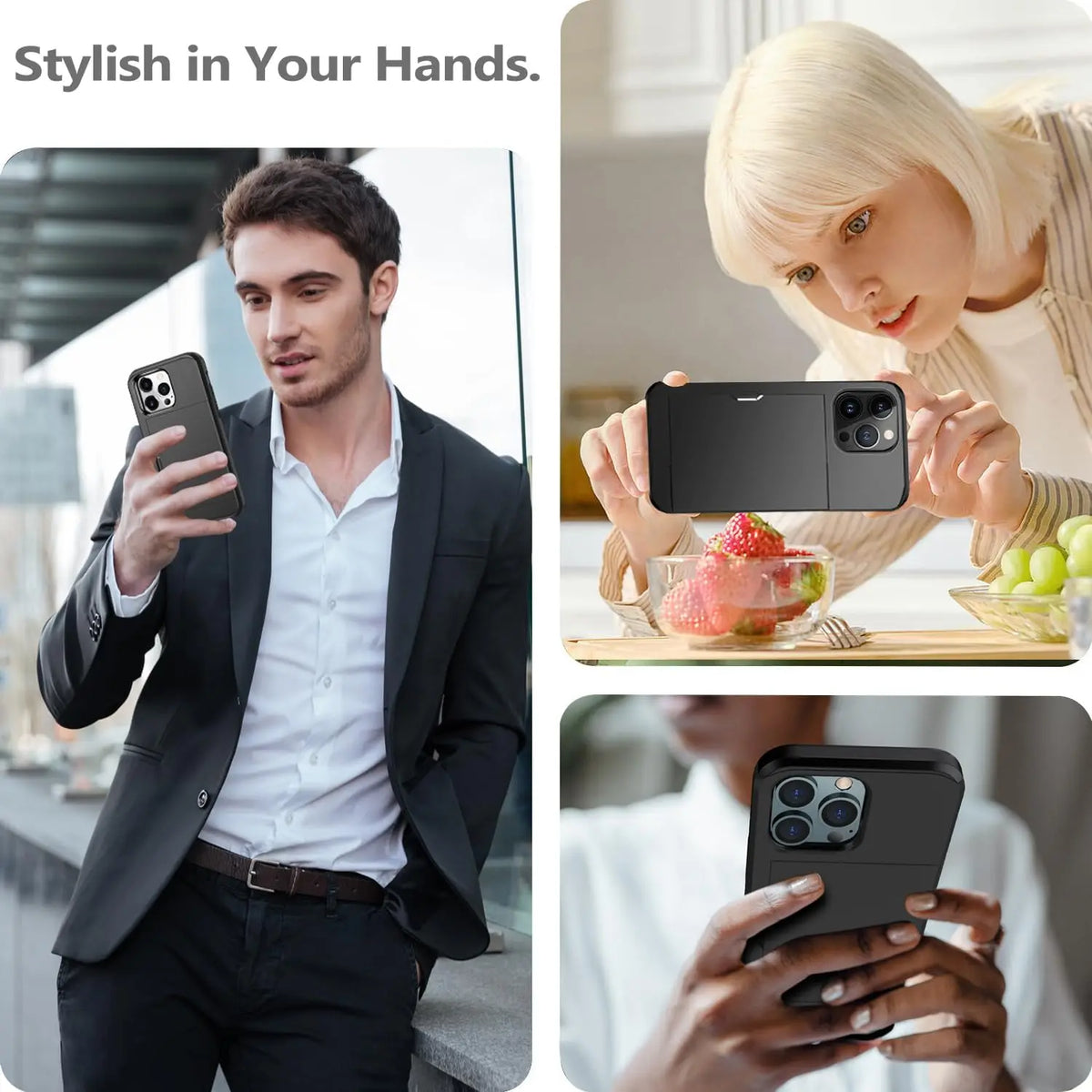 Slim Phone Case with Hidden Card Slot for iPhone 11 to 15 Pro Max | Shockproof TPU and Polycarbonate | 5 Colors