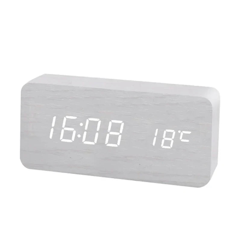 Wooden Digital Alarm Clock with a Bright LED Display | Shows Time and Temperature, Silent Mode | 5 Colors