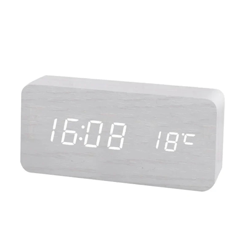 Digital Alarm Clock in Wood Finish with Bright LED Display | Silent Bedside Timepiece for Bedroom or Office