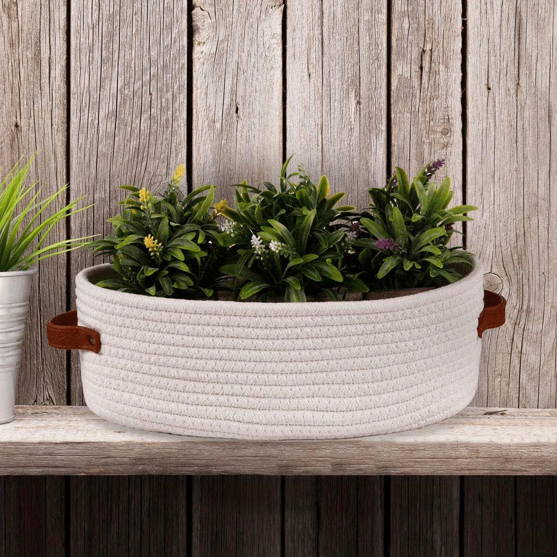 Oval Woven Storage Basket 4.7 x 13 x 3.9 In | Cotton Rope Weave | White, Blue, Khaki & Grey | Lightweight Bathroom Organizer