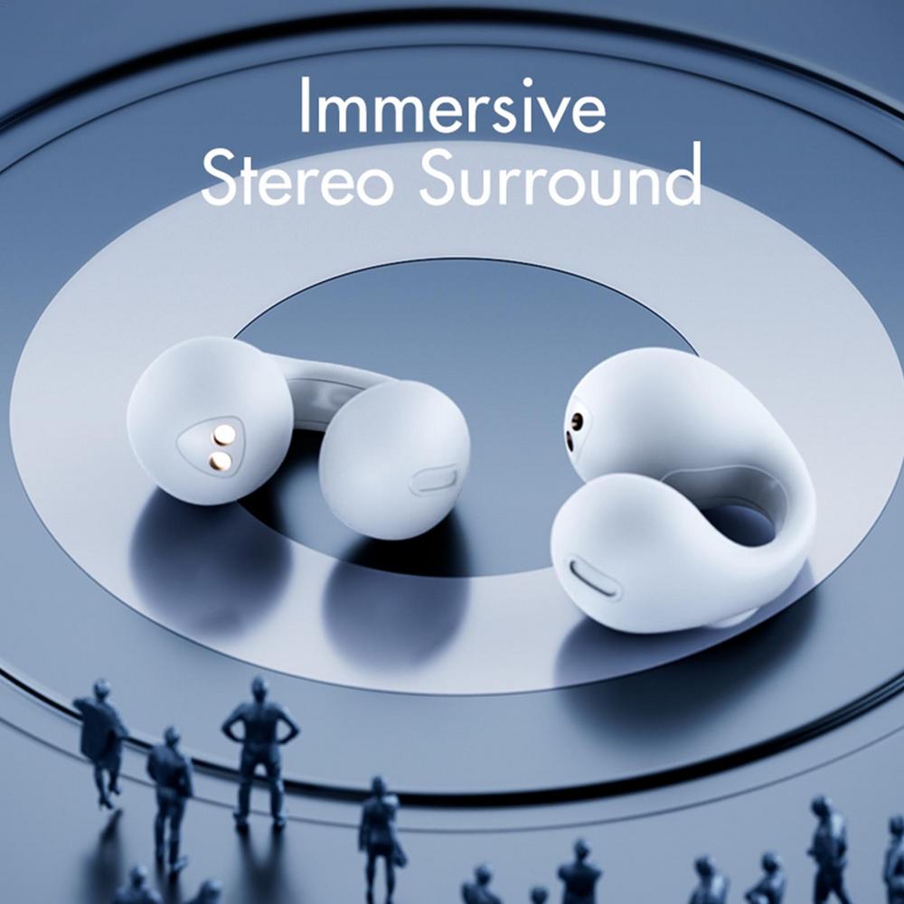 Open Ear Clip On Wireless Earbuds | Bluetooth 5.3 with Touch Control and Charging Case | Black or White