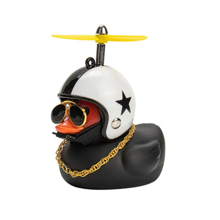 Duck Bike Bell with a Helmet, Propeller and Gold Chain | Doubles as a Handlebar Light That Shines Steady or Blinks | 14 Designs