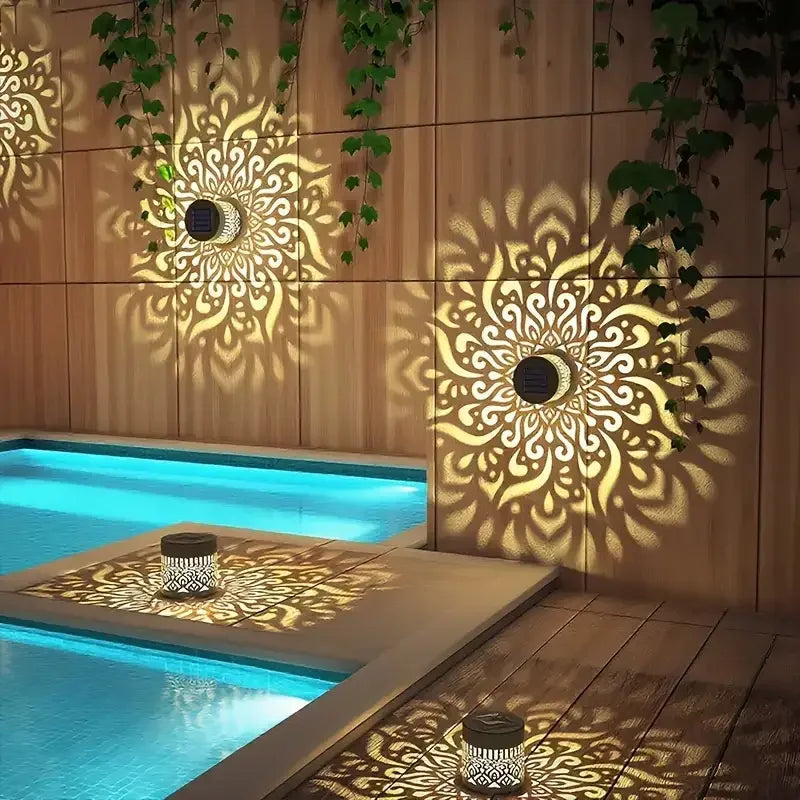 Dusk to dawn solar wall light installed on a patio wall