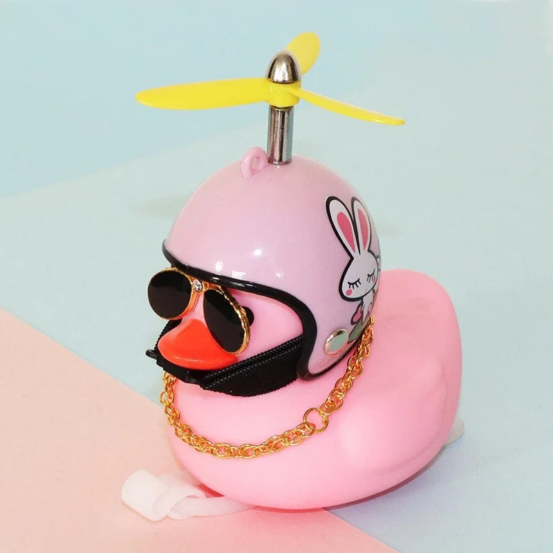Duck Bike Bell with a Helmet, Propeller and Gold Chain | Doubles as a Handlebar Light That Shines Steady or Blinks | 14 Designs