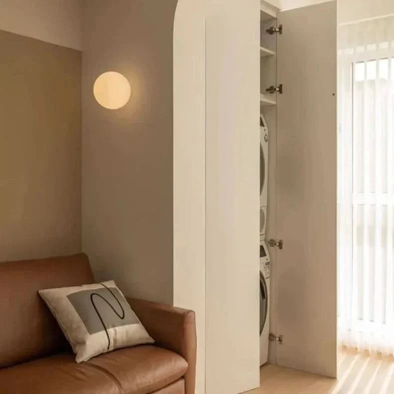 Modern White Milk Glass Circular Wall Light