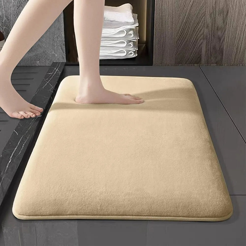 Bath Mat with a Velvet Top and Thick Memory Foam Core | Non Slip PVC Underside, Machine Washable Cold | Three Sizes, Five Colors