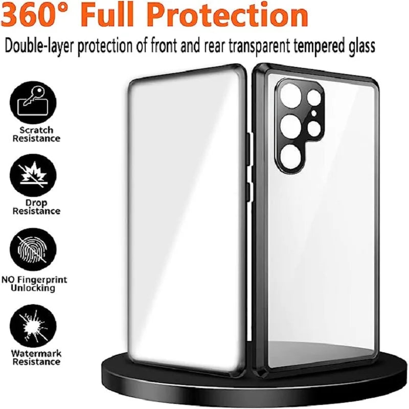 Phone Covers for Samsung Galaxy S23 and Newer | Double Sided Tempered Glass in an Aluminum Frame | Slider Lock, Wireless Charging