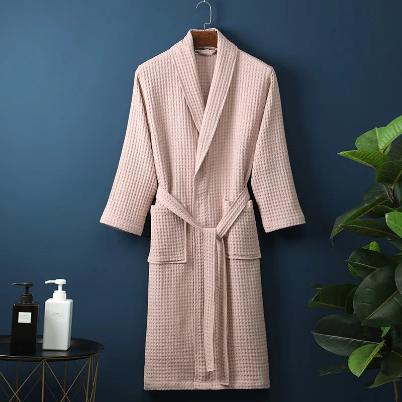 Cotton Bath Robe for Men and Women with Pockets and a Tie Belt | Loose Classic Cut, Shawl Collar | Machine Washable