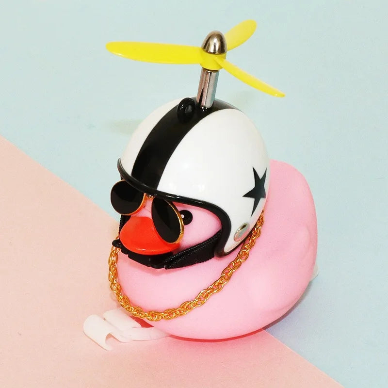 Duck Bike Bell with a Helmet, Propeller and Gold Chain | Doubles as a Handlebar Light That Shines Steady or Blinks | 14 Designs