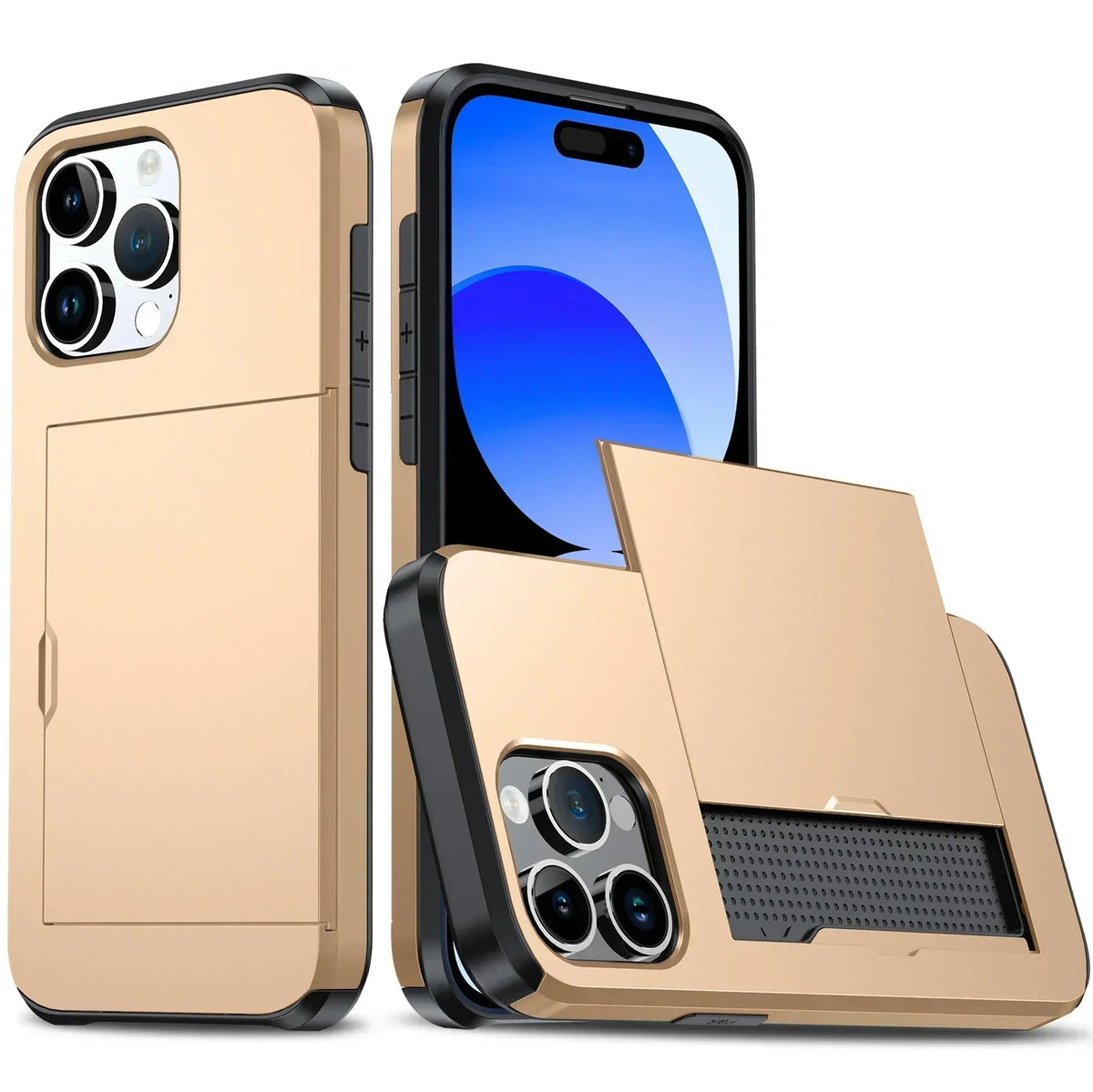 Slim Phone Case with Hidden Card Slot for iPhone 11 to 15 Pro Max | Shockproof TPU and Polycarbonate | 5 Colors