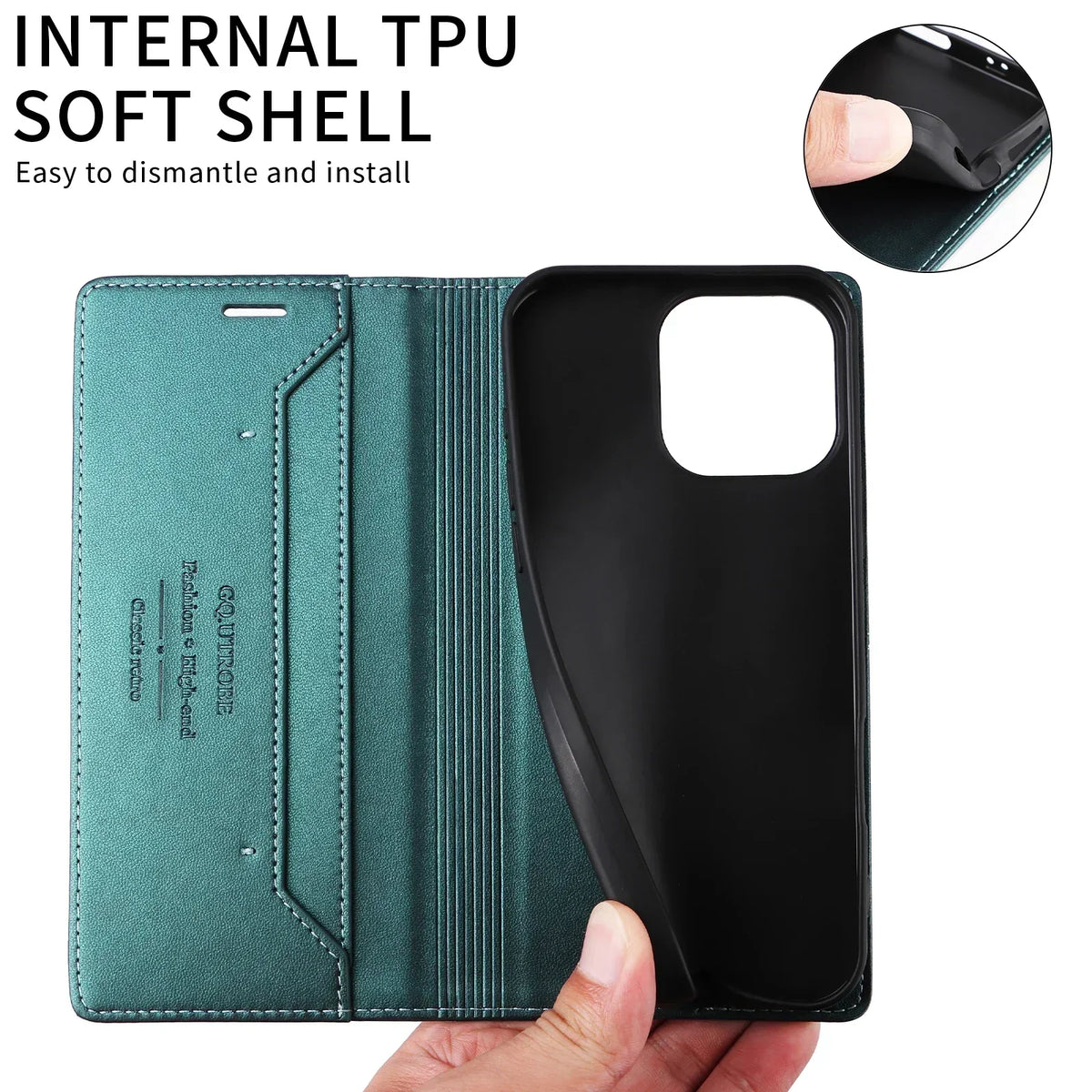 RFID Blocking Wallet Phone Case for iPhone 16 and 15 Series | Magnetic Flap with Card and Cash Slots | Built In Stand