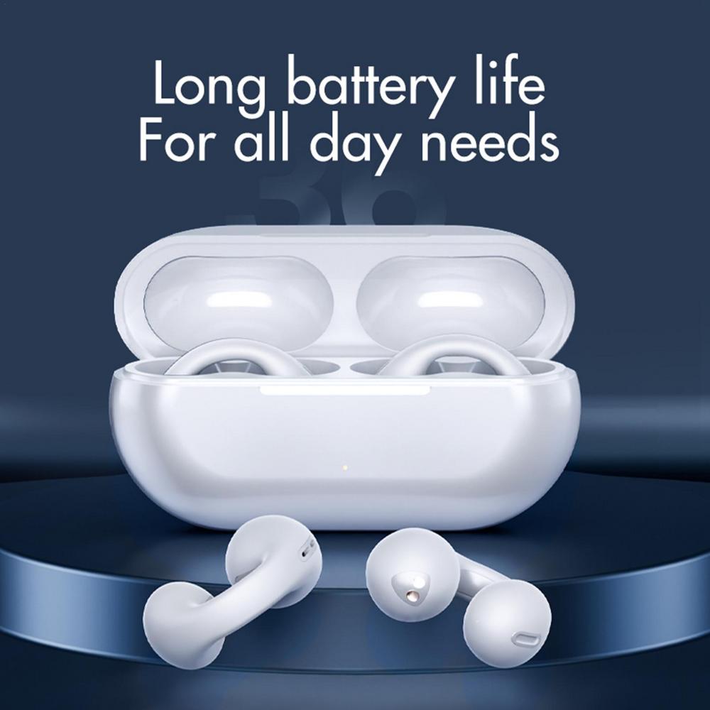 Open Ear Clip On Wireless Earbuds | Bluetooth 5.3 with Touch Control and Charging Case | Black or White
