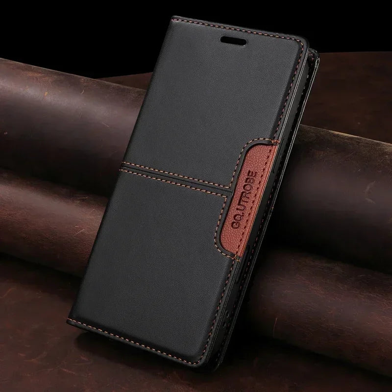 RFID Blocking Wallet Phone Case for iPhone 16 and 15 Series | Magnetic Flap with Card and Cash Slots | Built In Stand