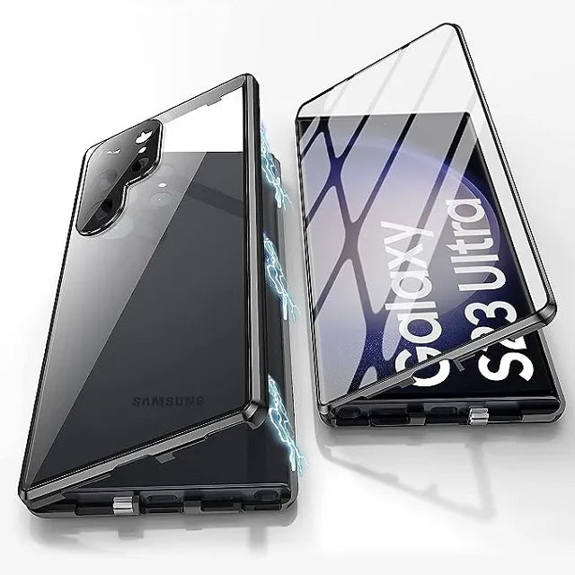 Phone Covers for Samsung Galaxy S23 and Newer | Double Sided Tempered Glass in an Aluminum Frame | Slider Lock, Wireless Charging