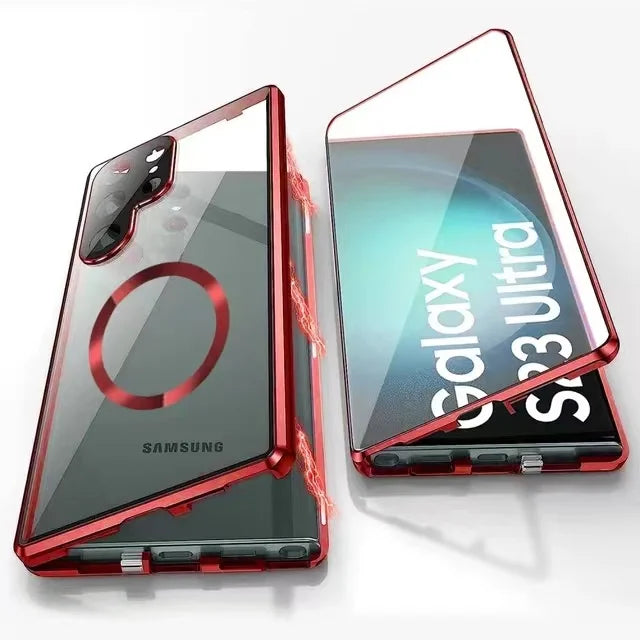 Phone Covers for Samsung Galaxy S23 and Newer | Double Sided Tempered Glass in an Aluminum Frame | Slider Lock, Wireless Charging
