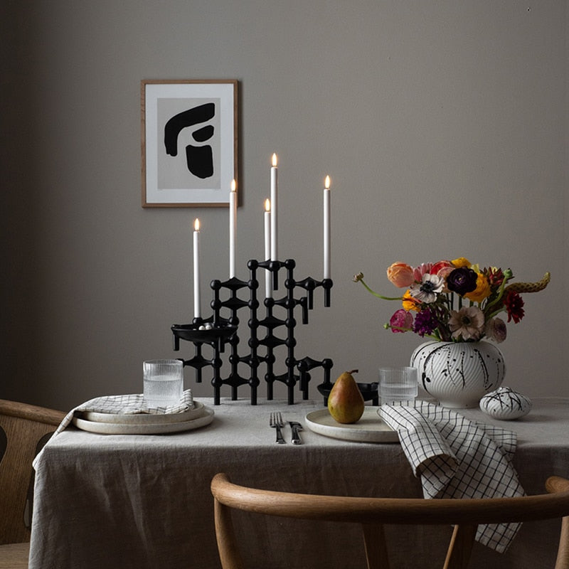 Stainless Steel Candle Holder in a Molecular Shape | Stacks Into a Centerpiece for Table Decor | One Piece or a Set of Three