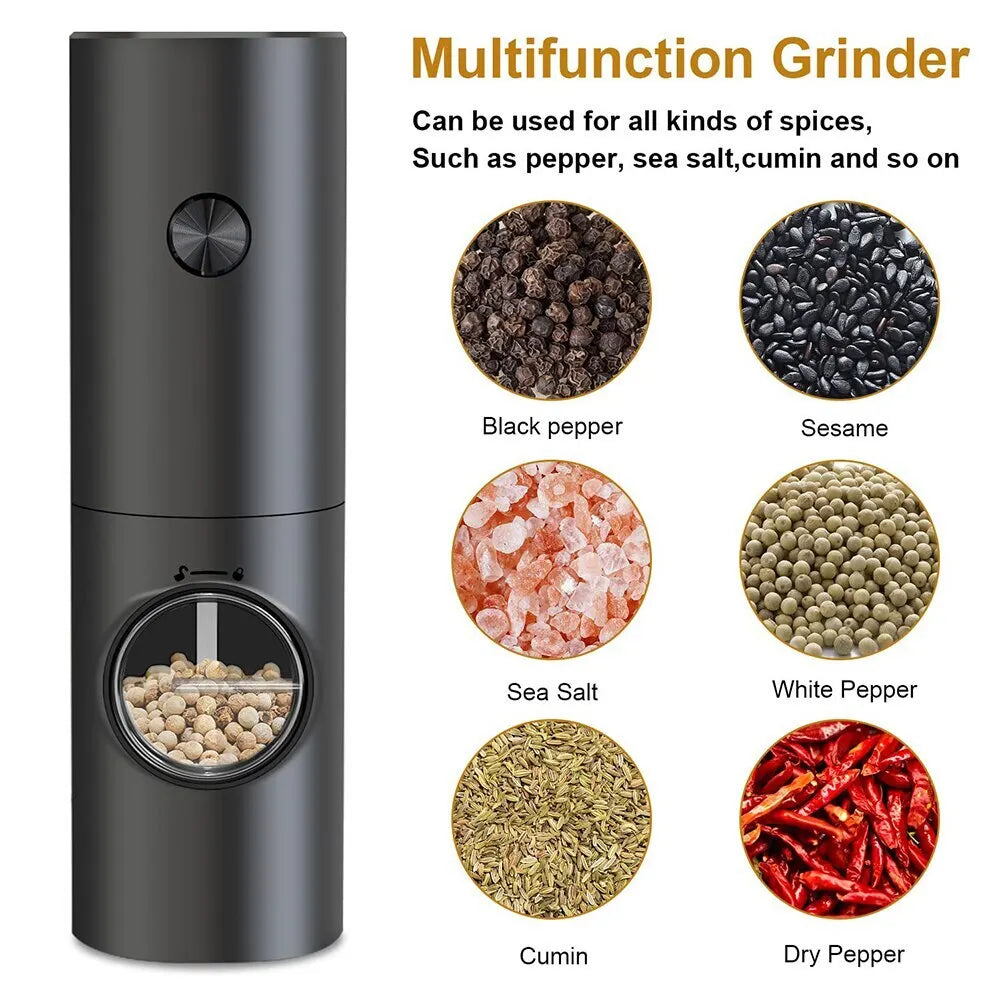 Electric Salt and Pepper Grinder Set with Holder and Brush | Adjustable Coarseness, Battery Powered | Kitchen Gadgets