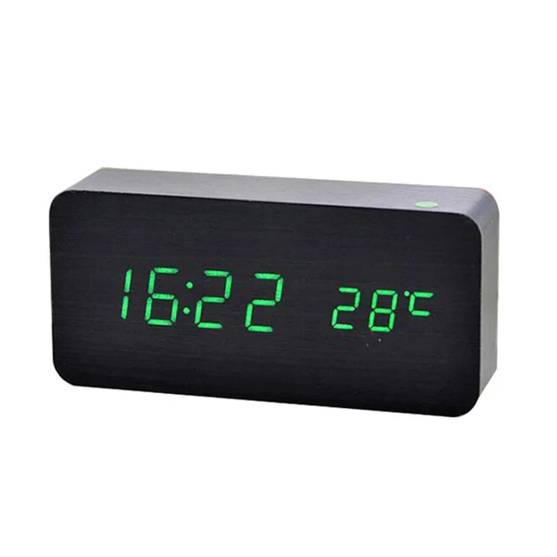 Wood Alarm Clock with LED Display and Room Temperature | Dimmable Digital Timepiece for Bedroom or Desk