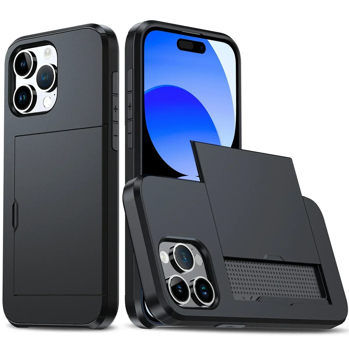 Slim Phone Case with Hidden Card Slot for iPhone 11 to 15 Pro Max | Shockproof TPU and Polycarbonate | 5 Colors