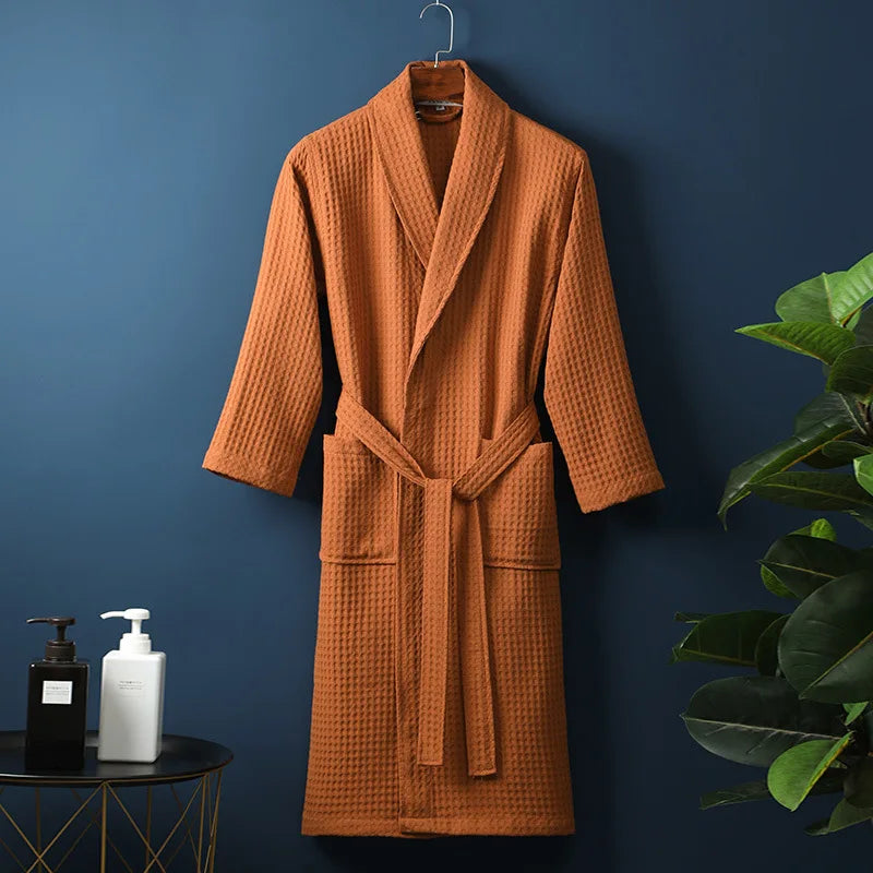 Cotton Bath Robe for Men and Women with Pockets and a Tie Belt | Loose Classic Cut, Shawl Collar | Machine Washable