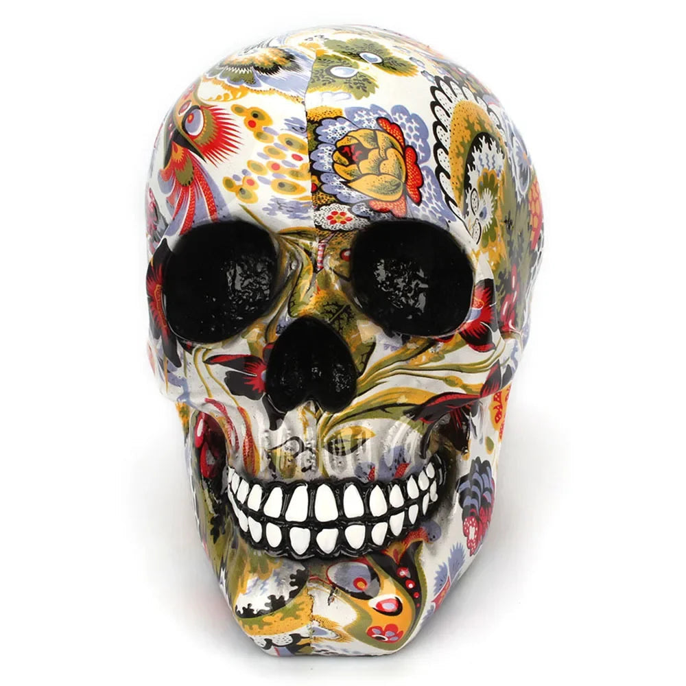 Day of the Dead skull decoration shown from the side