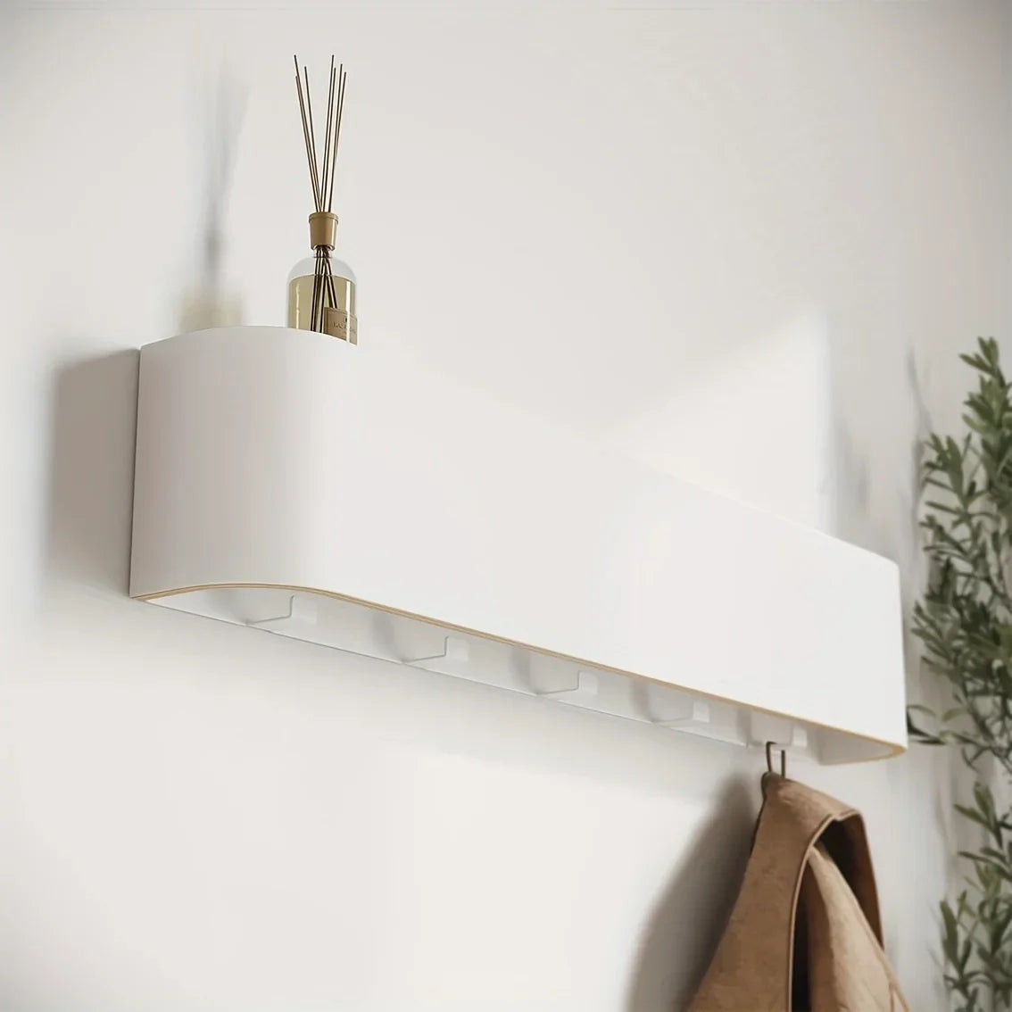 Coat Racks for Wall with a Hidden Hook Rail and Shelf | Wood Look Front on a Metal Frame | 52.7 cm Wide in Three Colors