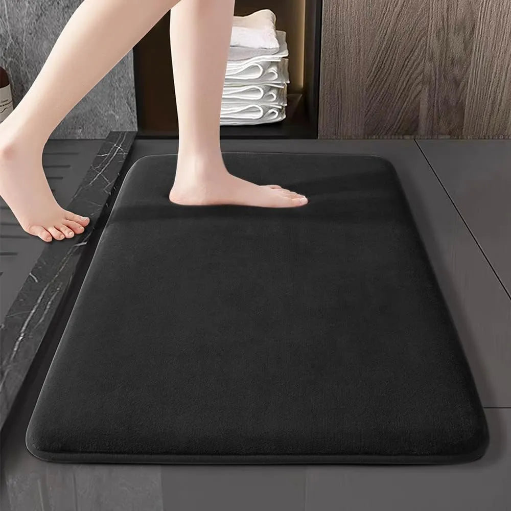 Bath Mat with a Velvet Top and Thick Memory Foam Core | Non Slip PVC Underside, Machine Washable Cold | Three Sizes, Five Colors