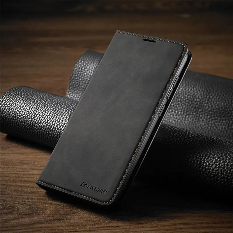 Faux Leather Wallet Phone Case for iPhone 15 14 13 and 12 | Magnetic Flip Cover with 3 Card Slots and Stand