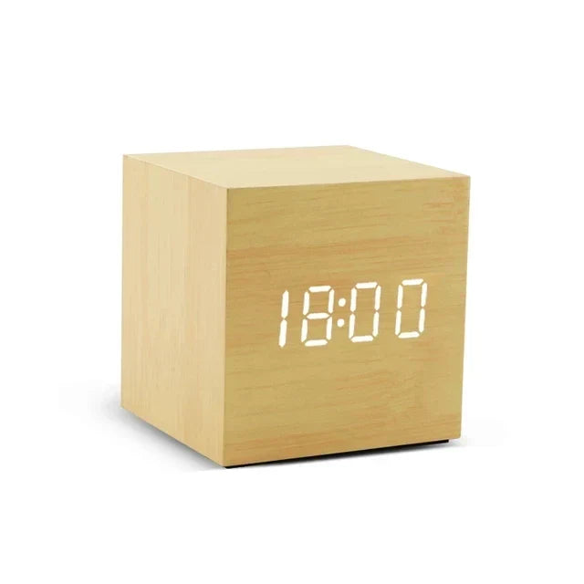 Wooden Digital Alarm Clock with LED Display | Shows Room Temperature and Wakes on a Clap | USB or AAA Power