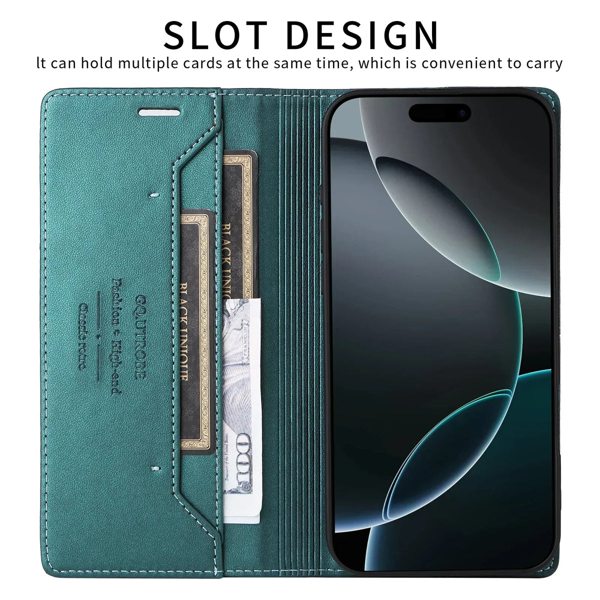 RFID Blocking Wallet Phone Case for iPhone 16 and 15 Series | Magnetic Flap with Card and Cash Slots | Built In Stand