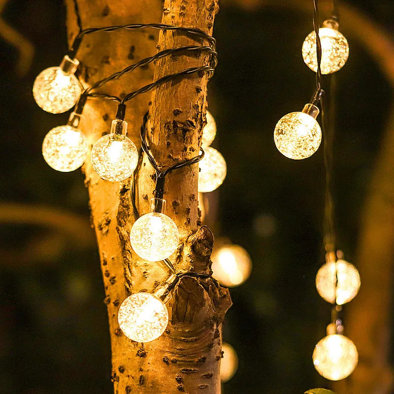 Outdoor Solar String Fairy Lights with Crystal Ball Bulbs | Waterproof Garden Decoration in 4 Lengths up to 12 Meters