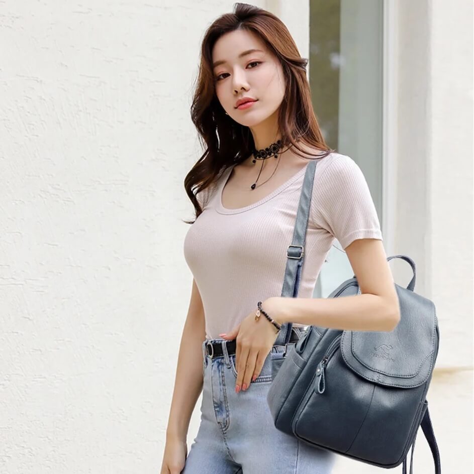 Travel Backpack for Women with a Flap Closure | Soft Leather Look Daypack with Zip Pockets and Adjustable Straps